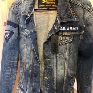rogue patch trucker denim jacket